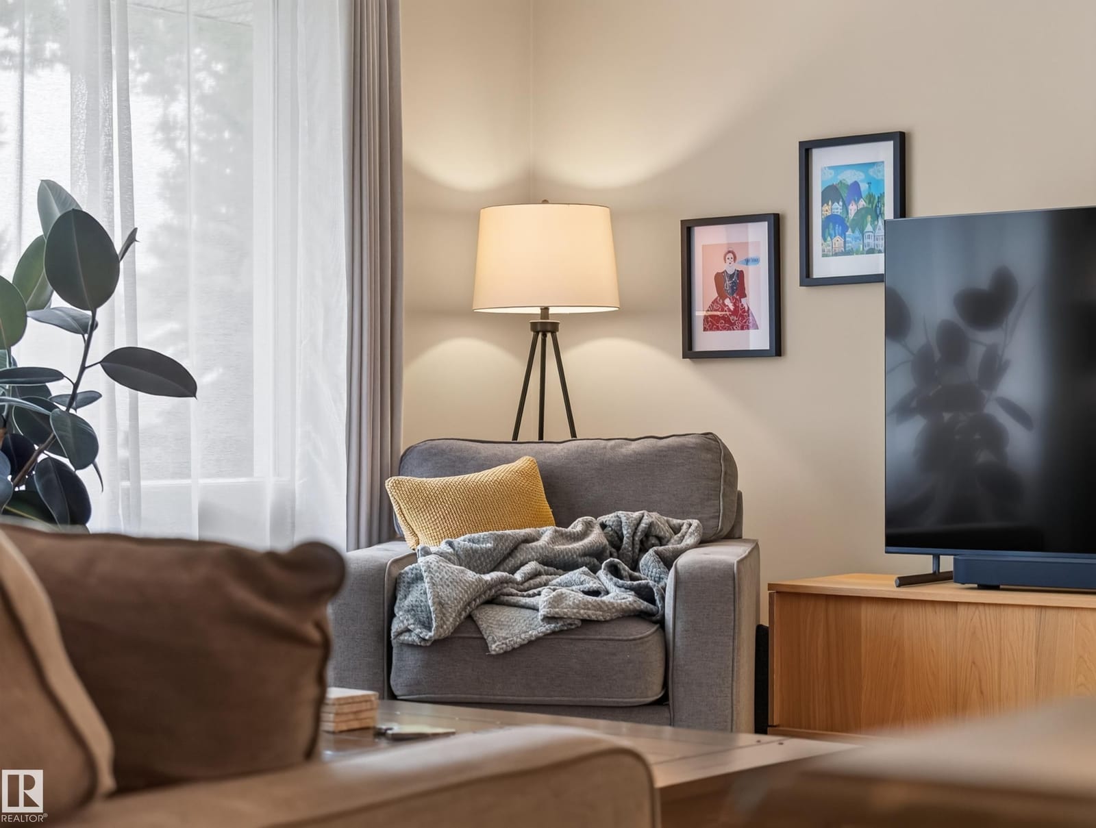 Living room detail with armchair and lamp