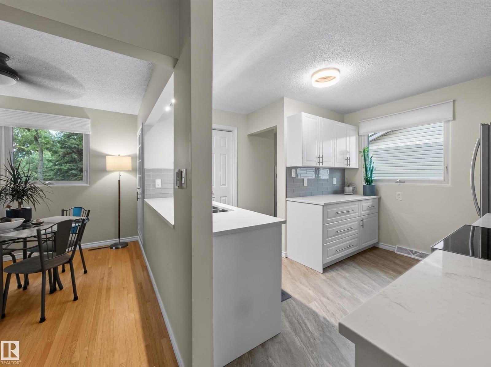 Kitchen opening to the dining area