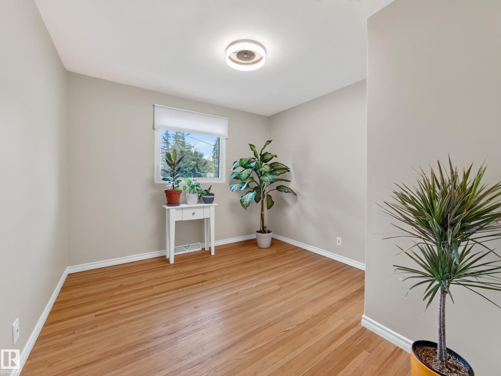 Bedroom with window and hardwood floors