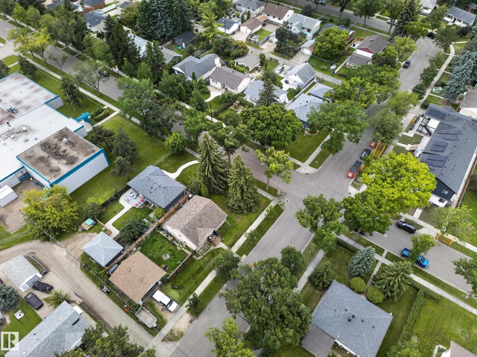 Aerial view over the surrounding streets