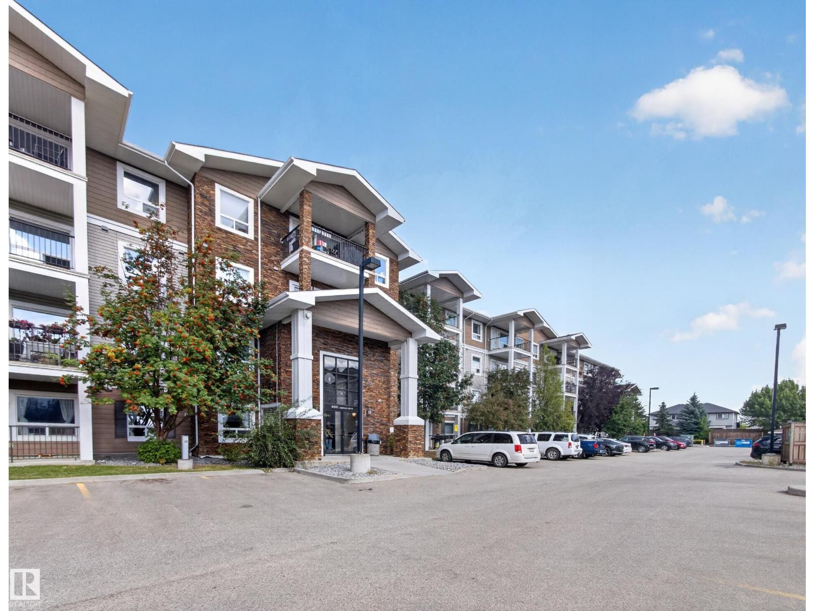 Front elevation of the complex from the parking area