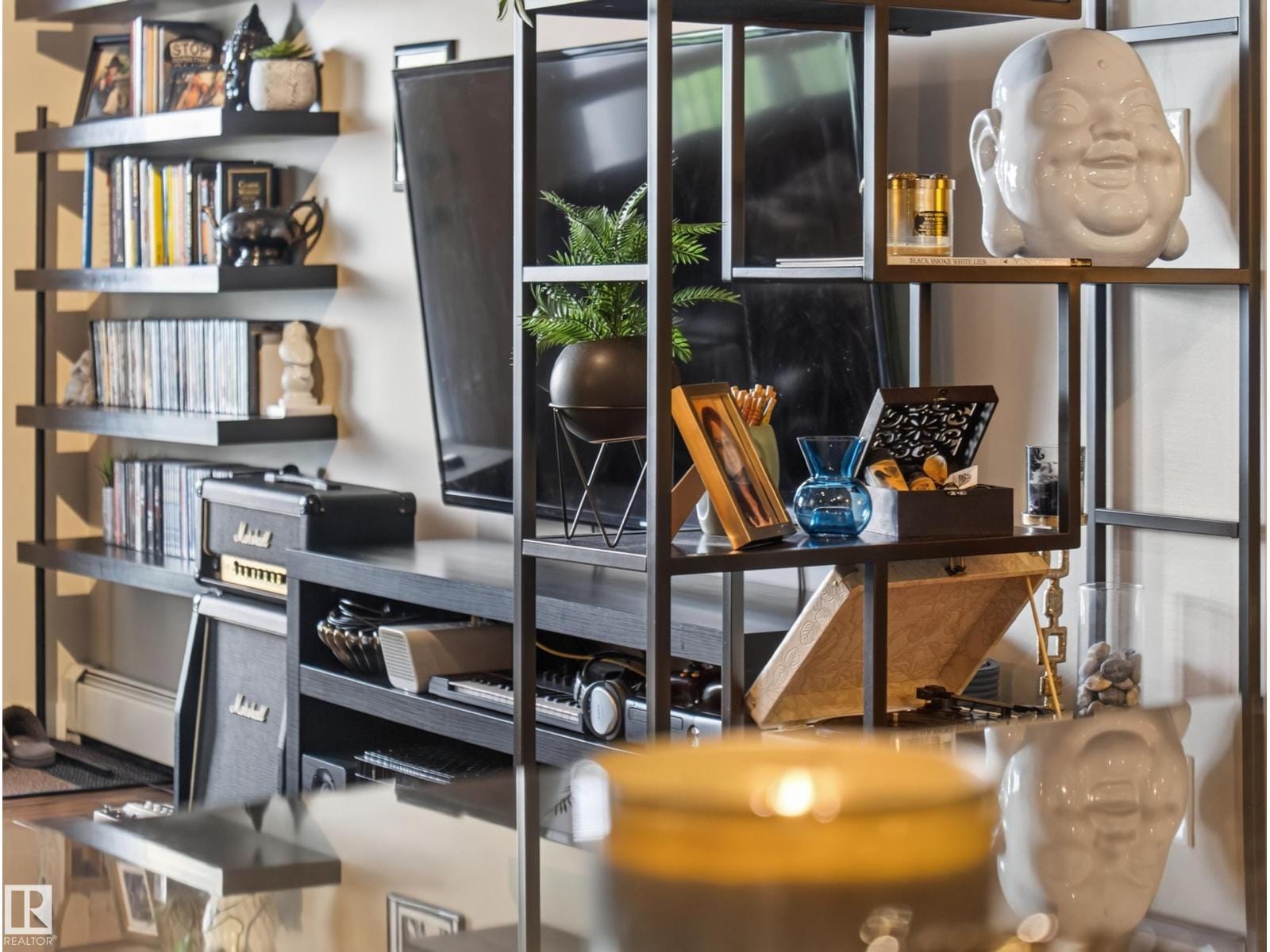 Open shelving detail in the living space