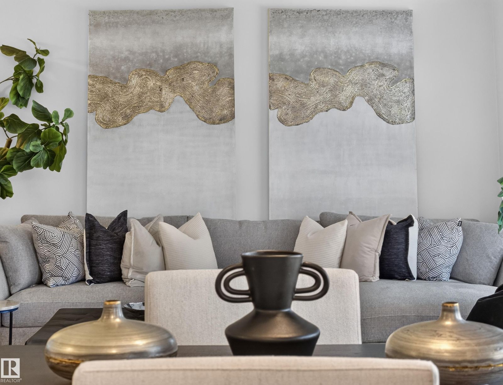 Living room detail with sofa and art