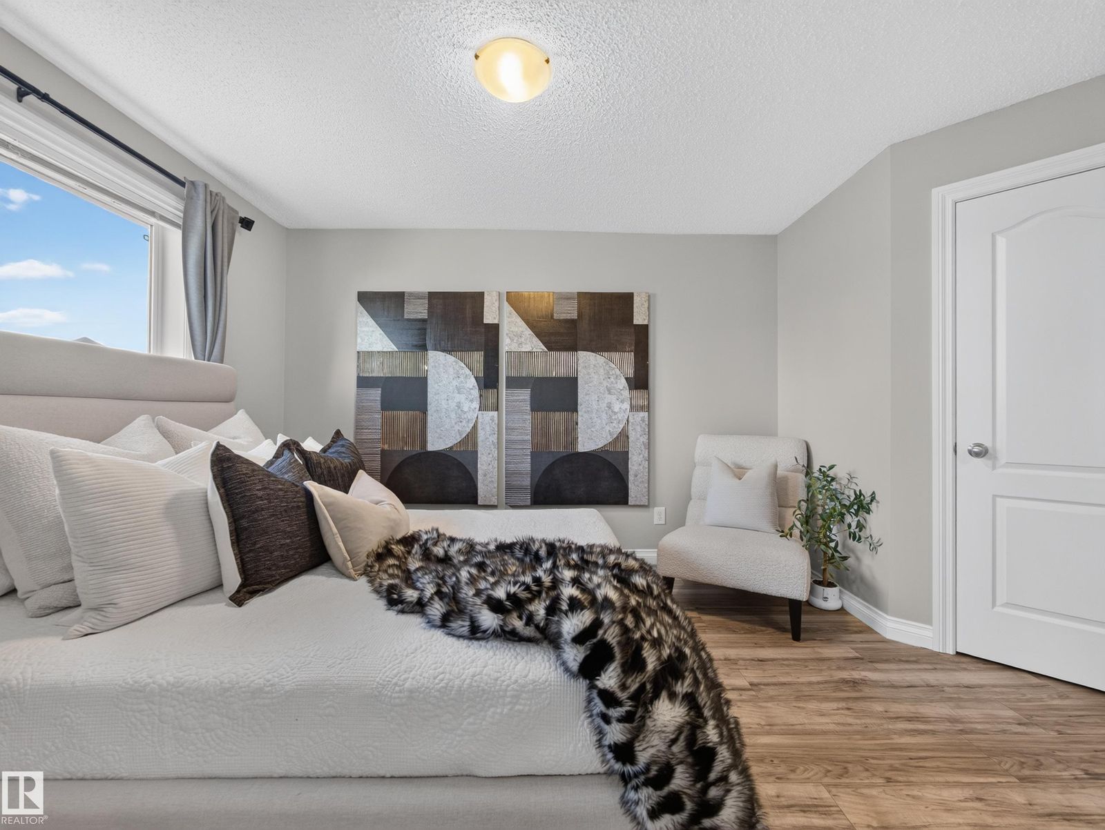 Primary bedroom, staged