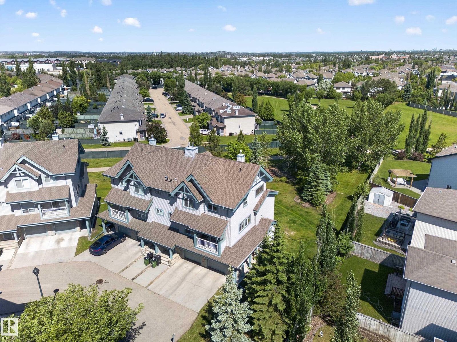 Aerial view of the complex and surrounding green space